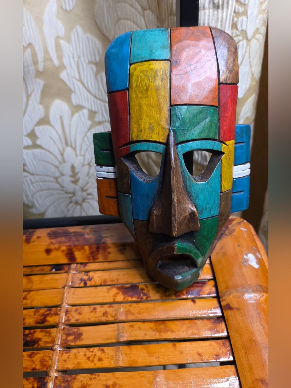 Handmade Color Block Wood Mask